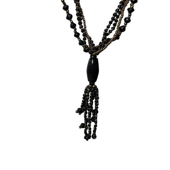 Long Black and Gold Beaded Necklace - Picture 2 of 5